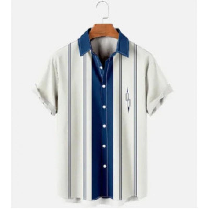 Summer new men's top striped D print men's cardigan lapel