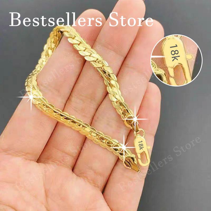 925 Silver, Gold, 5mm Embossed Bracelet - Fashionable for Men and Women, Charming, Wedding Gifts and Jewelry 20cm