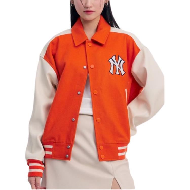 MLB SS24 New York Yankees American Vintage College-Stil Colorblock Knopf-Strickjacke Jacke Unisex Jacke Orange 3AJPV0341-50ORD