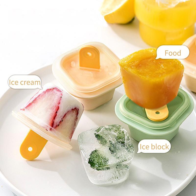Square Ice Cube Molds Food Grade Silicone Ice Cream Mould Tray with Popsicle Stick Mini DIY Jelly Pudding Ice Ball Maker Tools