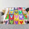 Colorful Heart Grid For Home Sofa Bed Camping Car Plane Travel Portable Blanket Grid Patchwork Rainbow Love Colorful Hearts