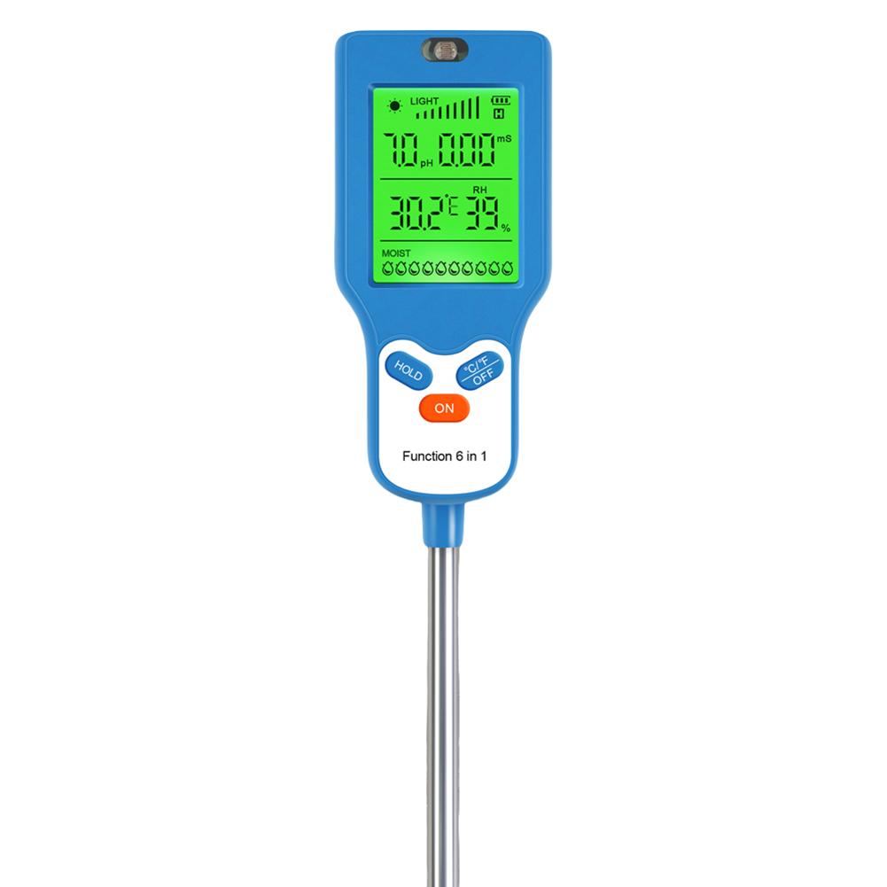 6-in-1 Digital Garden Soli Analyzer Fertility/Temp/Moisture/Sunlight/Humidity/PH Meter for Gardening Farming and Outdoor Plants