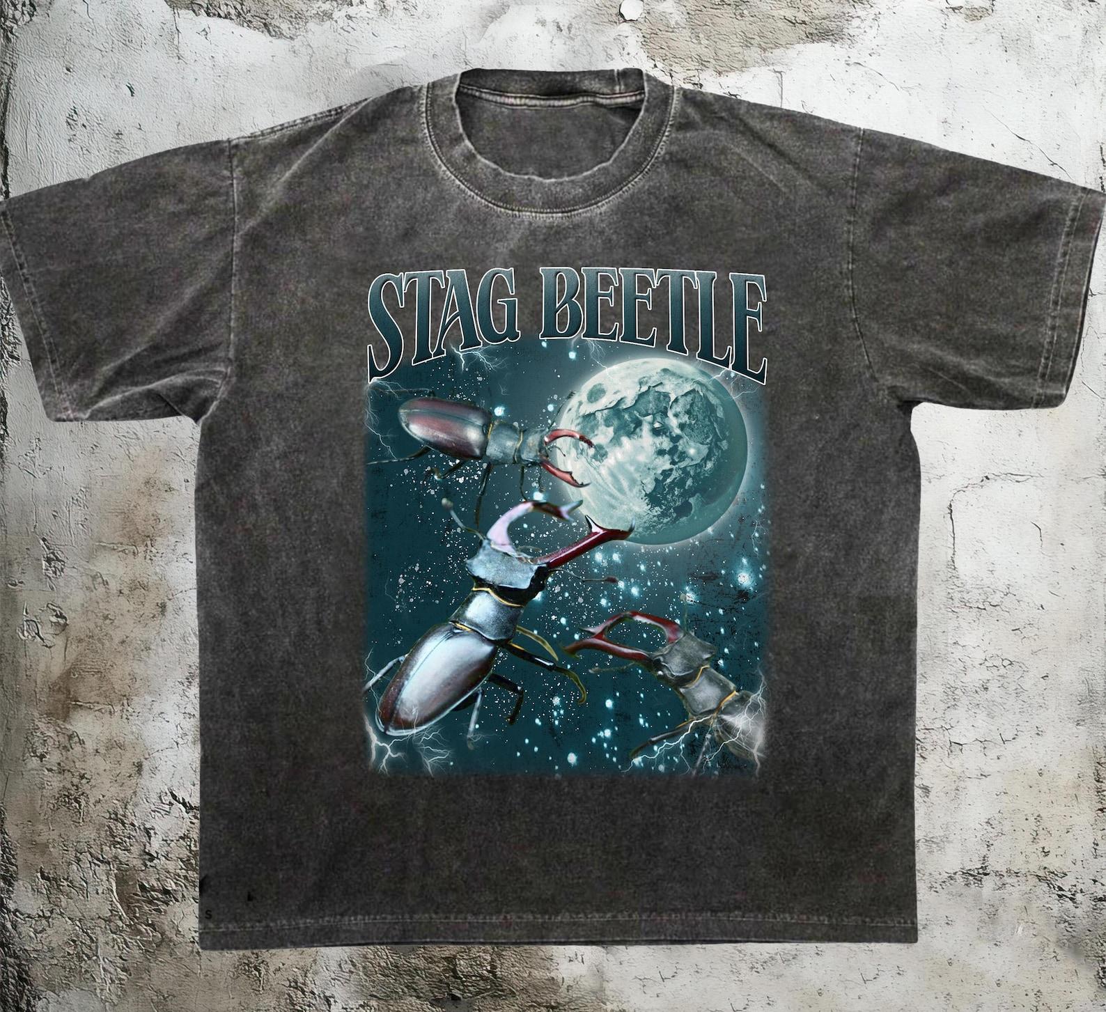 Stag Beetle Moon Graphic T-Shirt, Retro Meme, Retro Animal Tee, 90s Streetwear Shirt 2XL