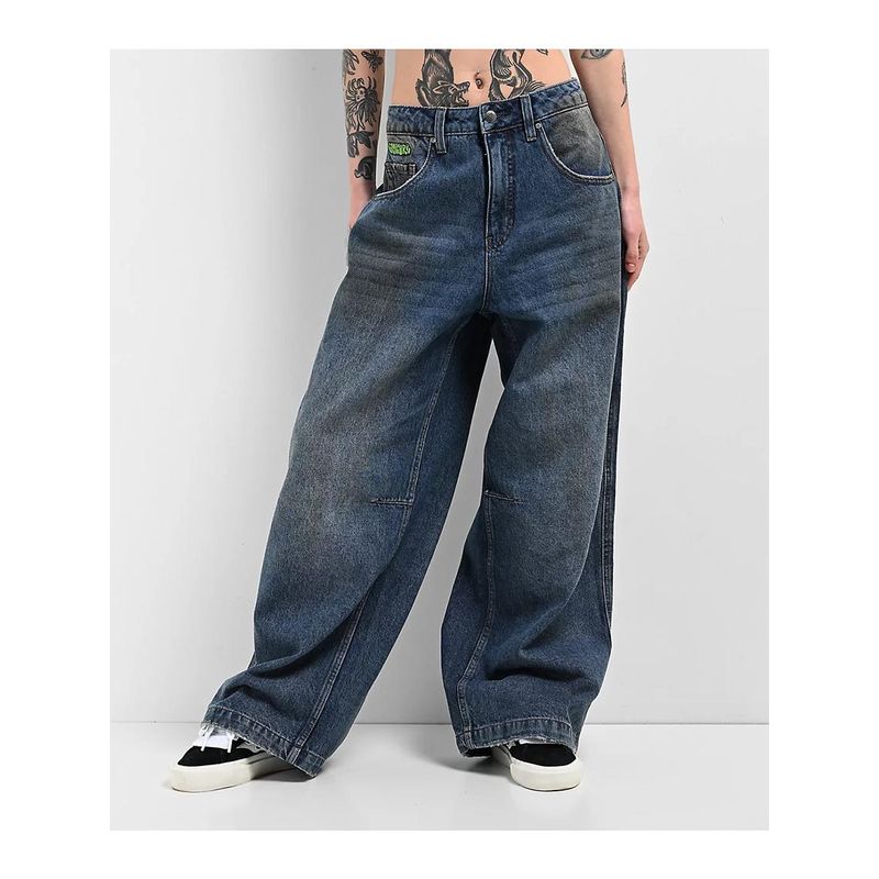 Foreign Trade Original Order EMP * YRE Boxcar Extent Gasoline Washing Water Wide Leg Loose Low Waist Denim Blue Series