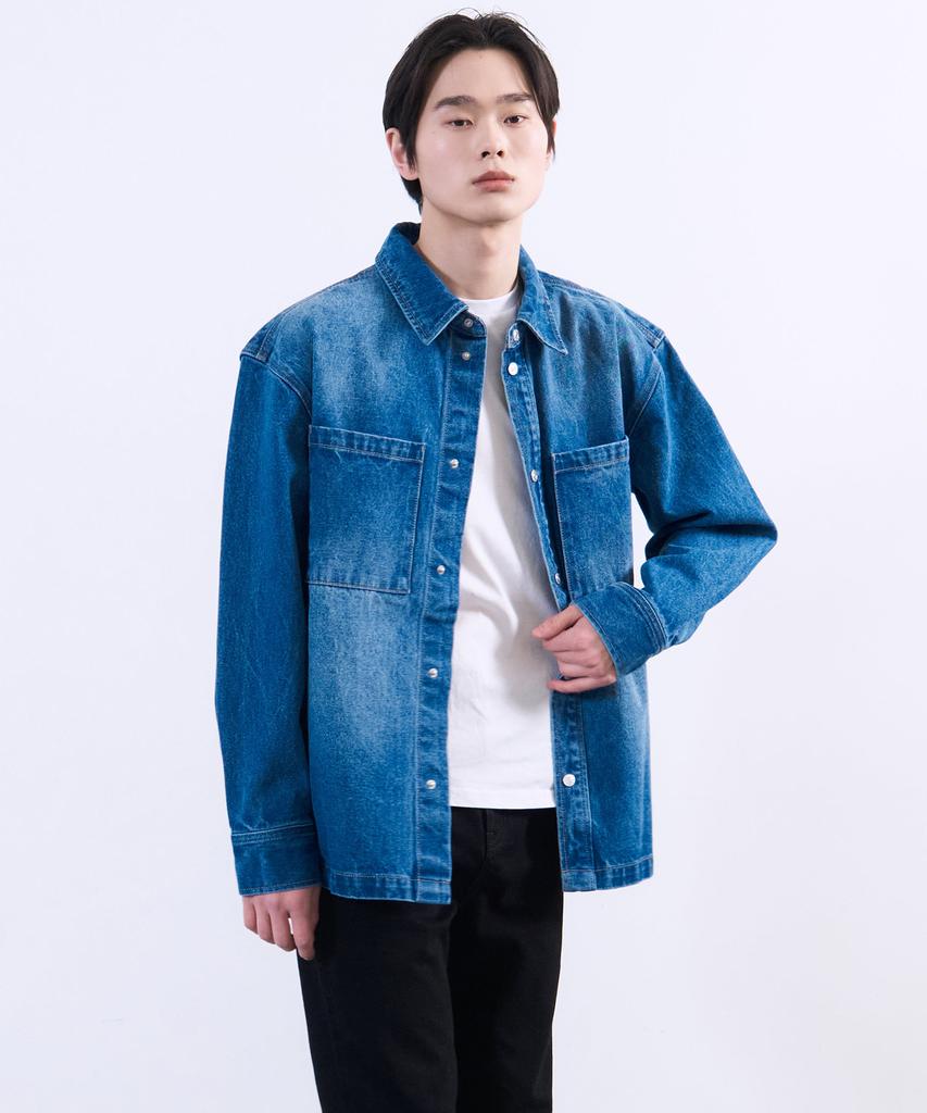 Plac Washed Denim Shacket Mid Blue