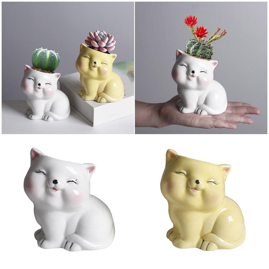 Ceramic Fleshy Plant Pot Kitten Planter Plant Flowerpot Ornament for Fleshy Plant Cactuses Container for Home Balcony