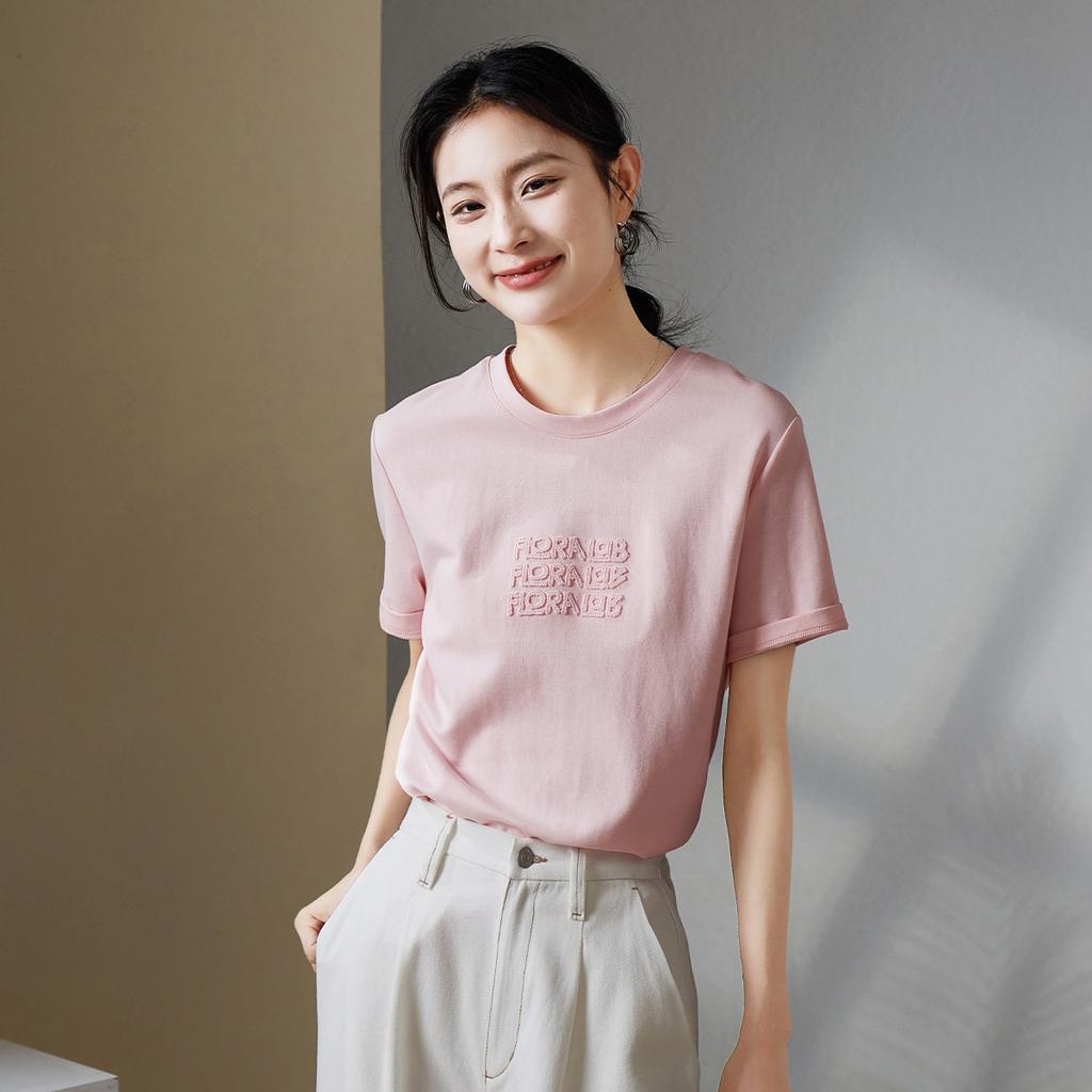 Fashion Embroidered Short Sleeved T-shirt for Women In Summer 2026, Thin and Loose Casual Pullover Top