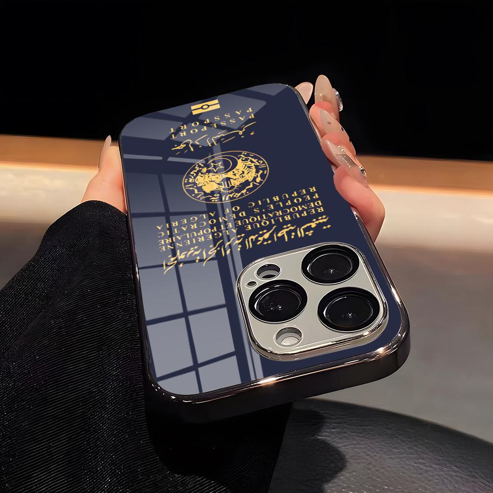Algeria Passport Phone Case Luxury Glass Phone Case For IPhone 17 16 15 14 13 12 11 Pro Max Plating Frame Cover
