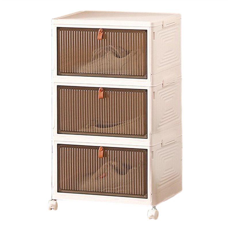 Foldable Plastic Storage Unit, 3/4 Tier Sturdy PP Material Stackable Storage Boxes With Lids For /Clothes