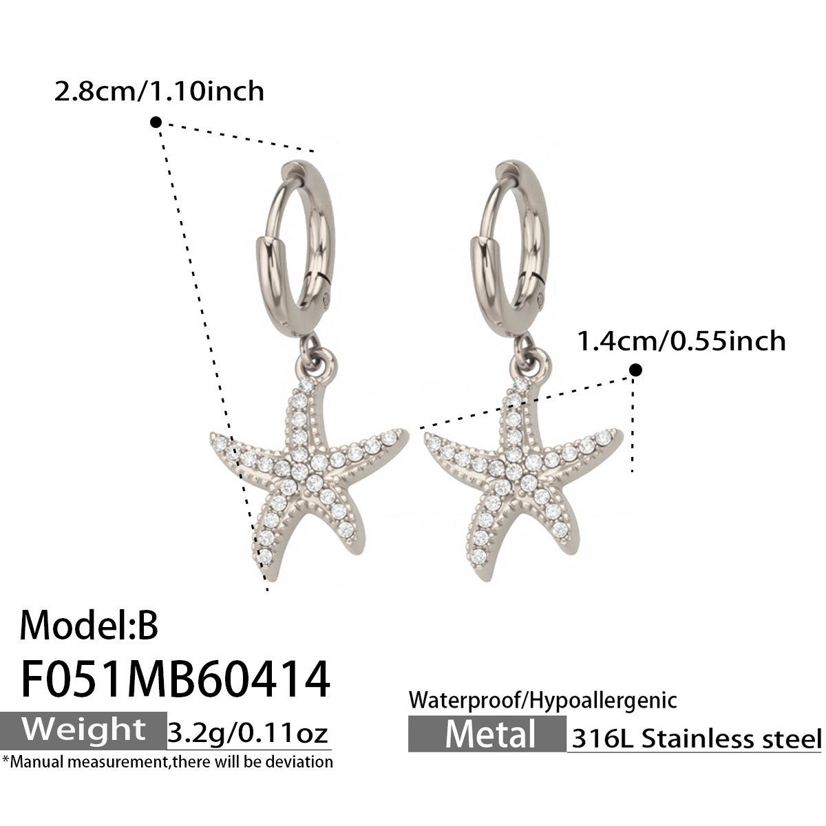 Ocean Style Starfish Cubic Zirconia 18K Gold Plated Stainless Steel Earrings