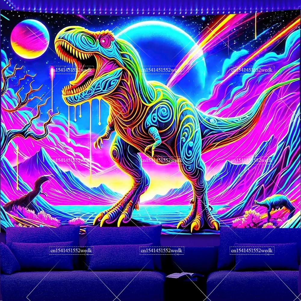 

Neon Dinosaur Planet Blacklight Tapestry UV Reactive Astronaut Space Galaxy Luminous Tapestrys Aesthetic Fluorescent Backdrops 95x73cm