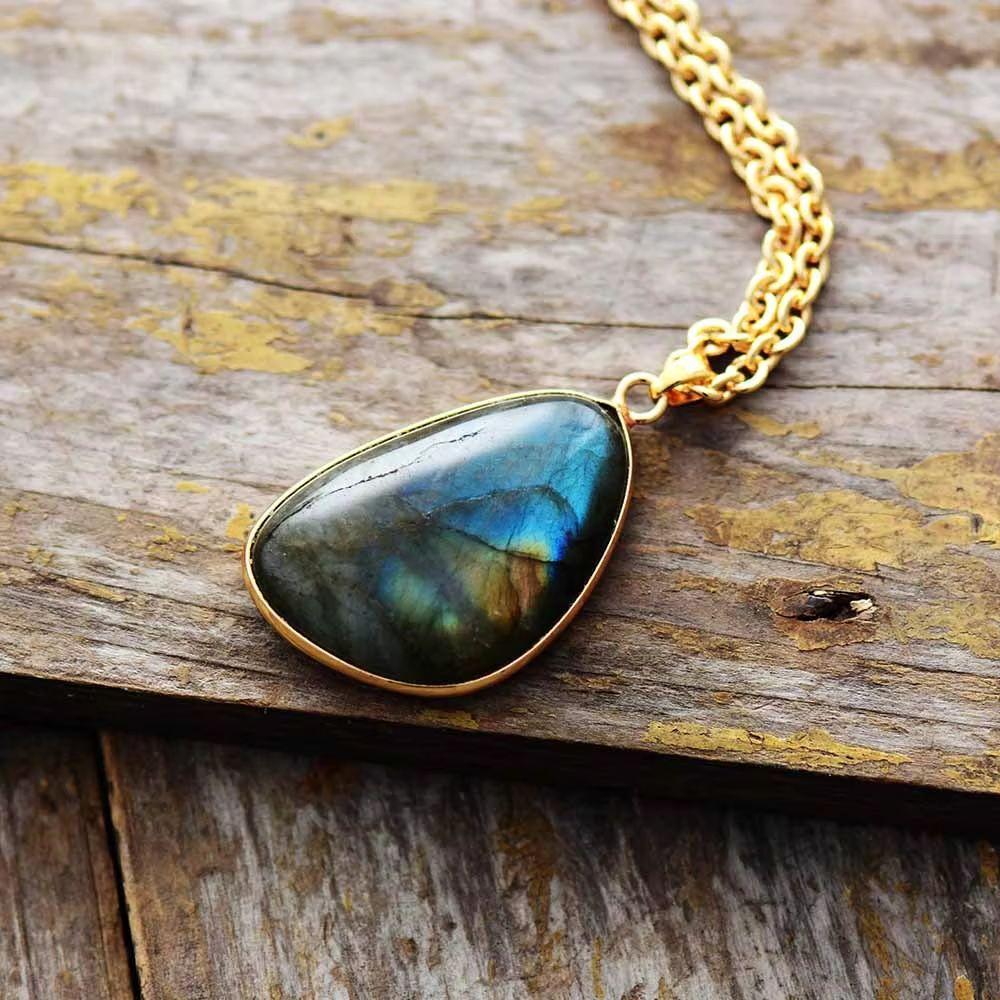 High-quality elongated stone Bohemian simple fashion pendant necklace European, American, Japanese and Korean popular jewelry natural stone jewelry