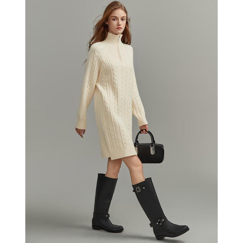 

Demana Women s High-Neck Cable Knit Straight Jacquard Short Dress L
