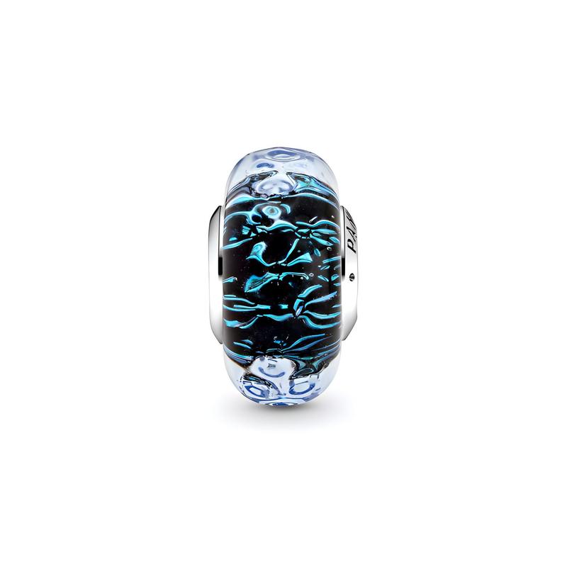 Pandora Dark blue ocean glass ripple charm 925 silver beads women's style 798938C00