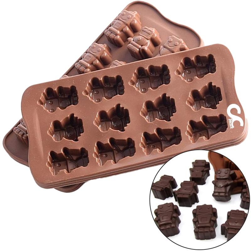 CCmax Premium Silicone Anti-Stick Chocolate Molds - 12 Pack for Homemade Chocolates, Candies, Jelly or Ice Cubes, Robot Shape