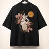 Japanese Crane Floral T-Shirt | Oversized Vintage Print Tee | Heavyweight Art Streetwear