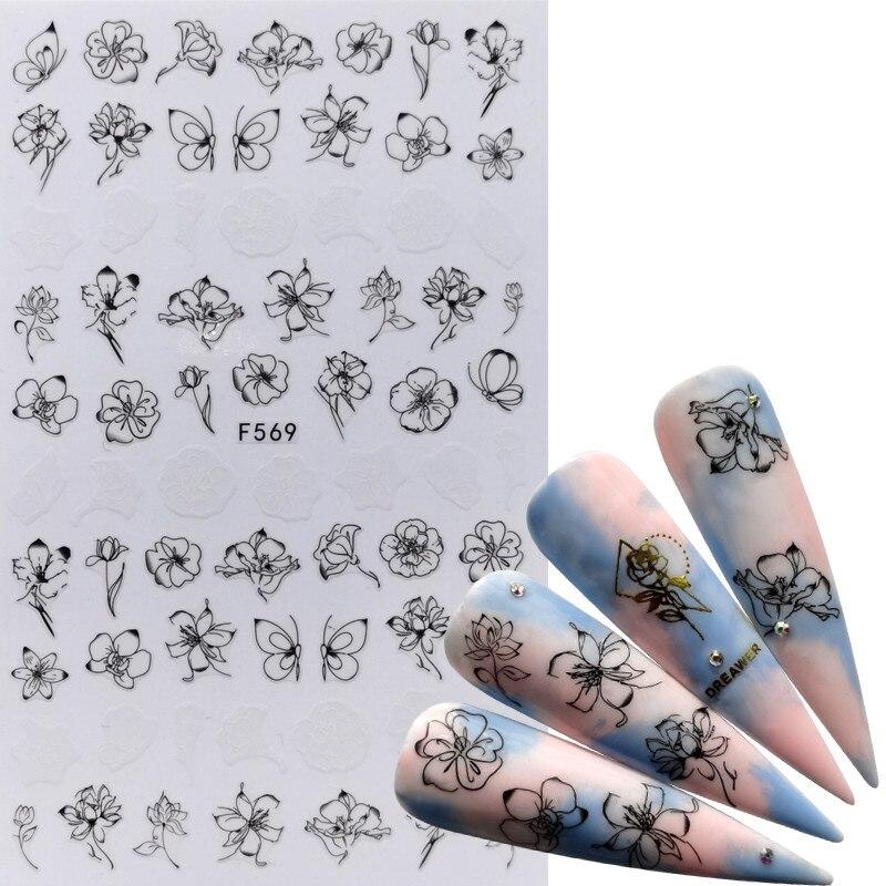 1pc 3D Nail Stickers Spring Summer Natural Flower Leaves Simulation Dried Flower Dragonfly Nail Applique Water Slides Decoration