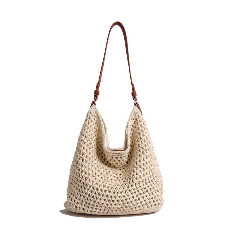 Hand-woven Straw Bag Women's Large-capacity New Shoulder Crossbody Seaside Vacation Beach Bucket Bag