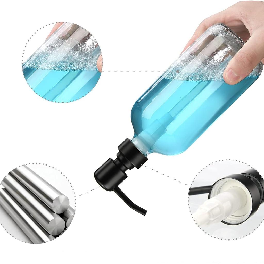 4 Glas Seifenspender - (17 Unzen/ 500 ml)Transparenter Seifenspender für die Küche, Nachfüllbarer Flüssigseifenspender mit Edelstahlpumpe