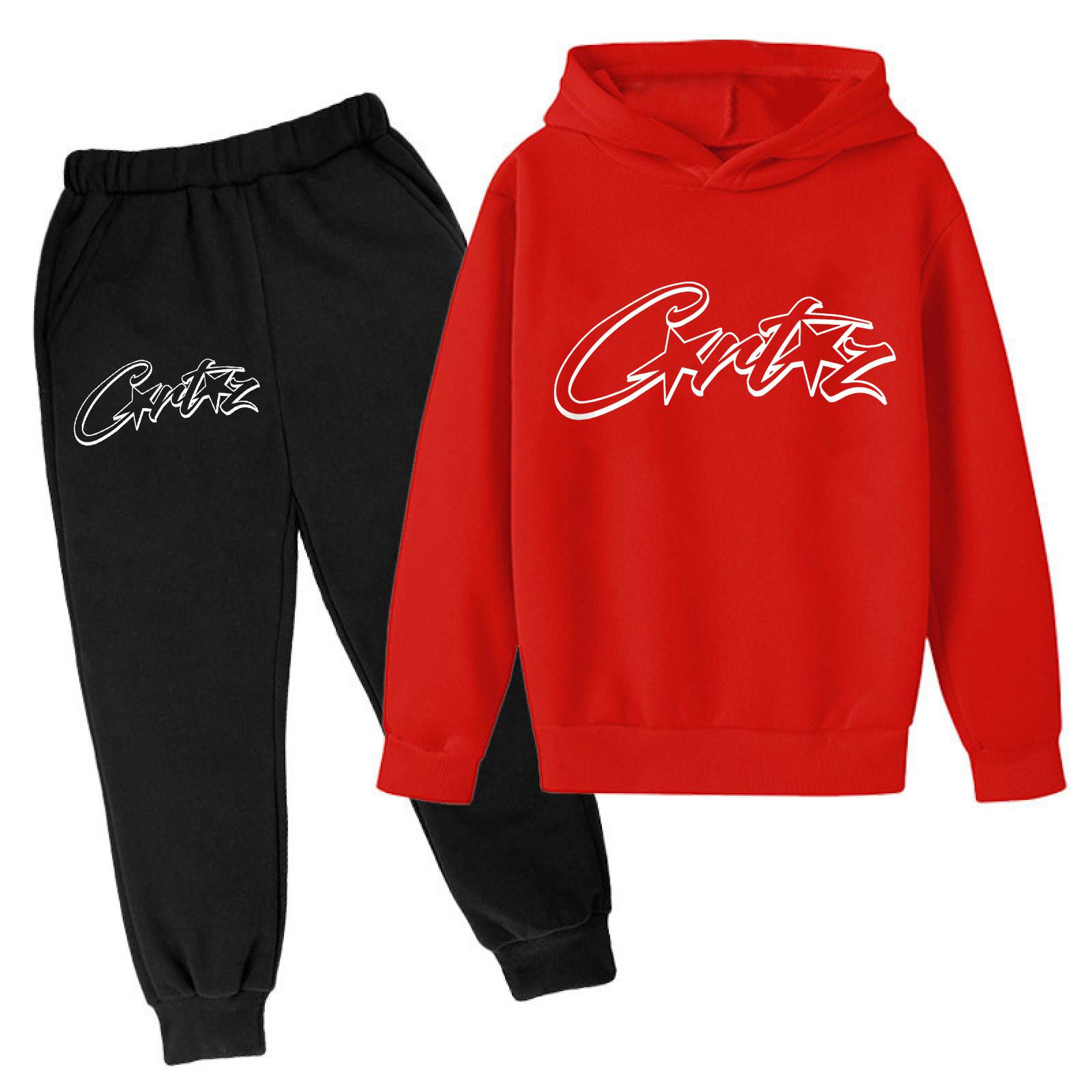 

Kids Pullover Hoodie and Jogger Pants Set Casual Loose Fit Long Sleeve Top with Plush Fabric Soft Comfortable Children Tracksuit 140 красный