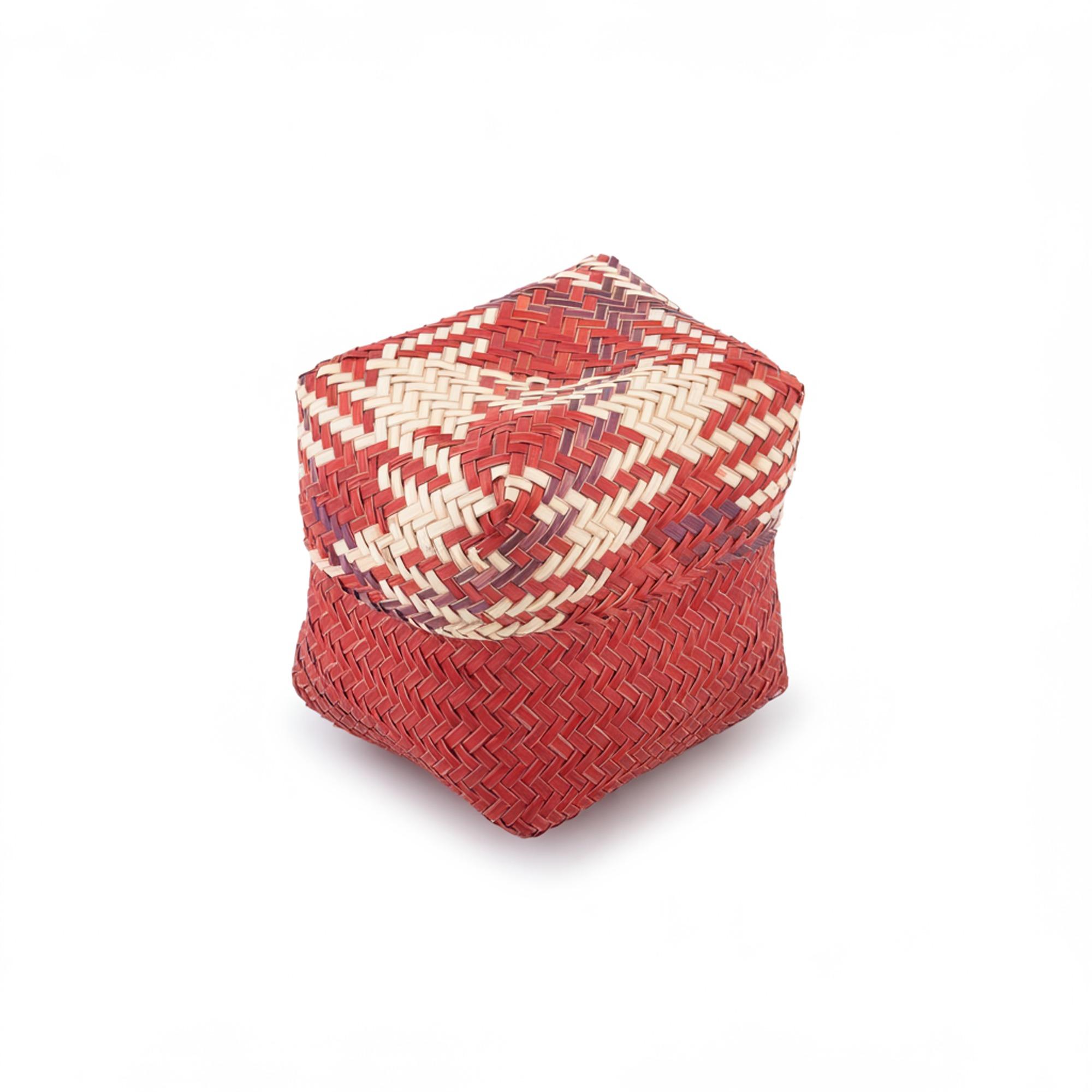 Sitalpati Small Square Basket with Patterned Lid