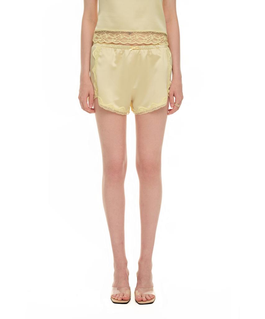 TOOMUCHTAX Lace Trim Slip Shorts Yellow