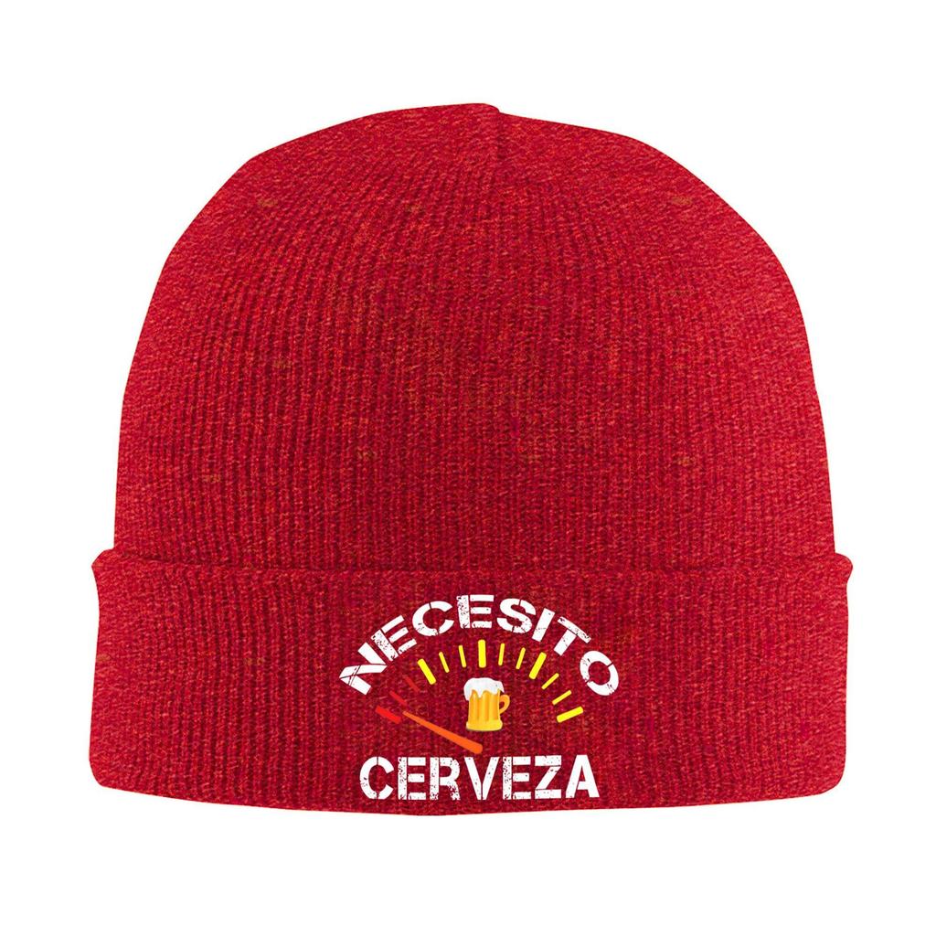 Necesito Cerveza Funny Spanish Beer Merch Winter Warm Rib Knit Cuffed Beanie For Unisex Skull Knitted Hat Cap Bonnet Knit Hat