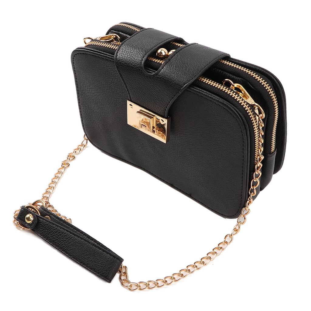 Women Chain Bag Fashionable PU Leather Large Capacity Waterproof for Dating Shopping Office Black Free Size