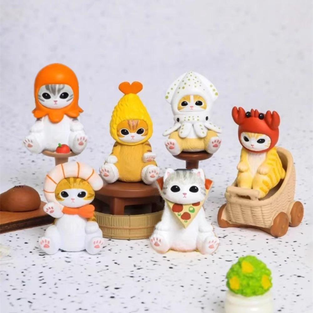5pcs/6pcs PVC Cat Action Doll Cute Model Toys Kawaii Animal Headgear Doll Christmas Gifts