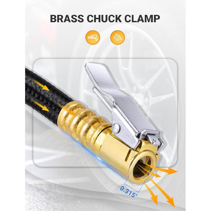 12'' Tire Inflator Extension Tube, Tire Pump Chuck Hose Adapter W/Presta Valve For Air Compressor Quick-Inflation, Clip On Air Chuck High-Pressure