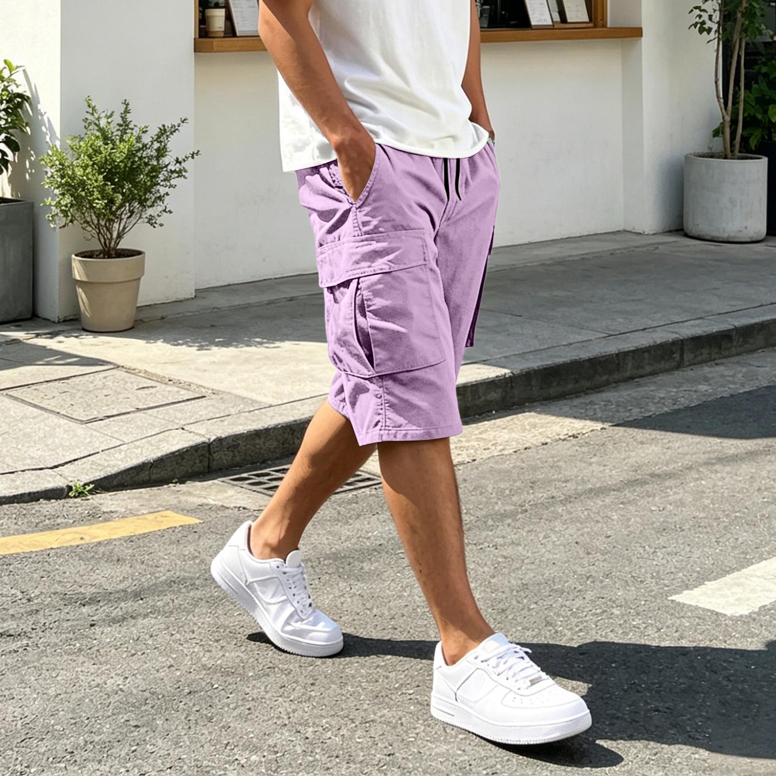 Herren-Cargoshorts mit Kordelzugbund - Lässige Mehrzweck-Arbeitsshorts für Outdoor-Wanderungen und Reisen XXXL violett