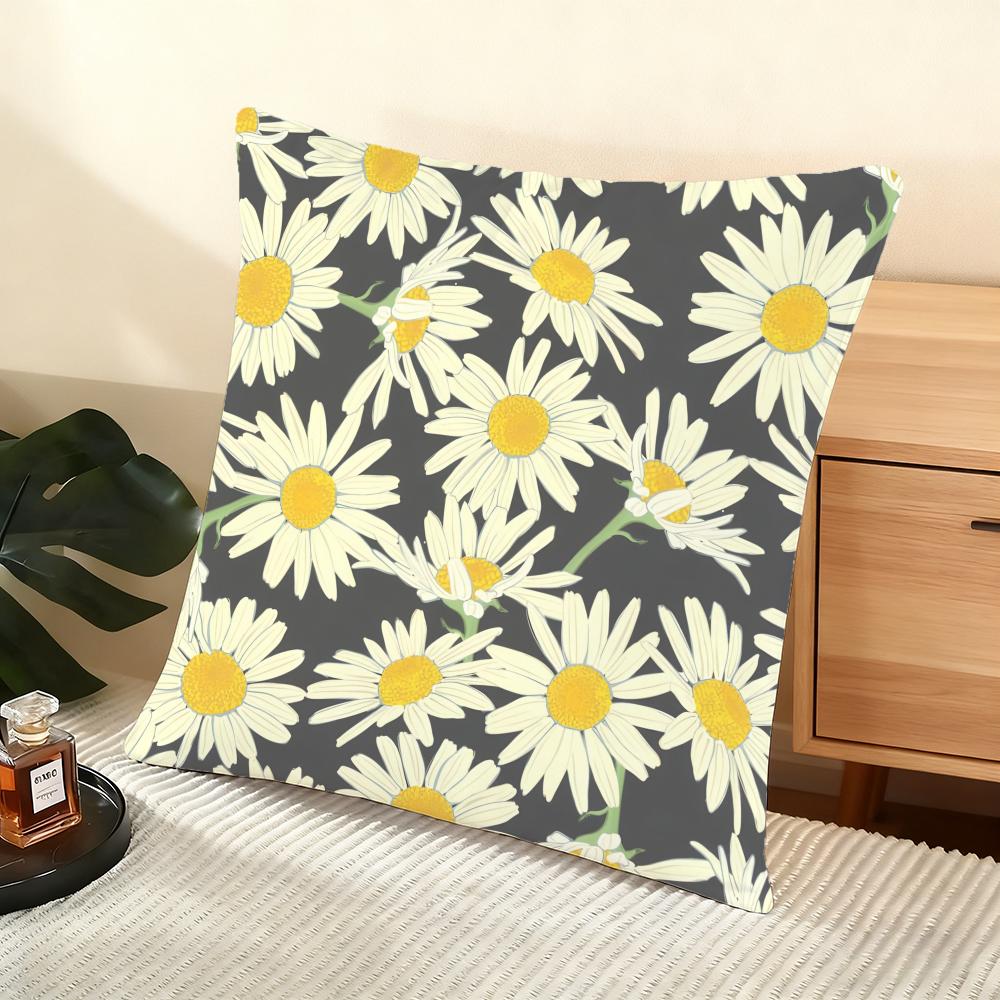 Daisy Pattern Cushion Cover Soft Short Plush Pillow Cover Smooth Cozy Texture Aesthetic Cushion Case Home Decor