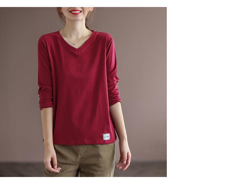 Women's Korean V-Neck Long Sleeve T-Shirt, Loose Fit, Slimming, Plus Size, Casual Versatile Top for Spring and Autumn