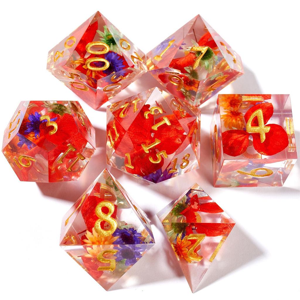 Resin Dice Set Luminous Sand, Dragon and Dungeon Polyhedral Dice, Punk Style Role-Play RPG Explorer MTG Pioneer Game DND Dice Set