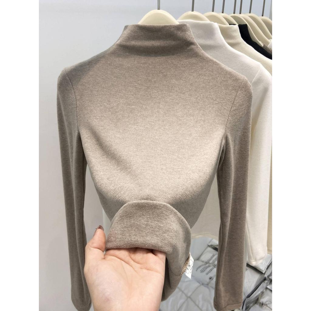 Women's Slim Fit German Velvet Turtleneck Long Sleeve Top - Fall/Winter, Figure-Flattering, Ins Style