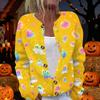 Damen Halloween Print Langarm Strickjacke mit Knopfleiste für Herbstliche Festliche Anlässe