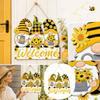 Flat Wooden Gnome Hanging Ornament with Sunflower, Rustic Welcome Sign for Front Door