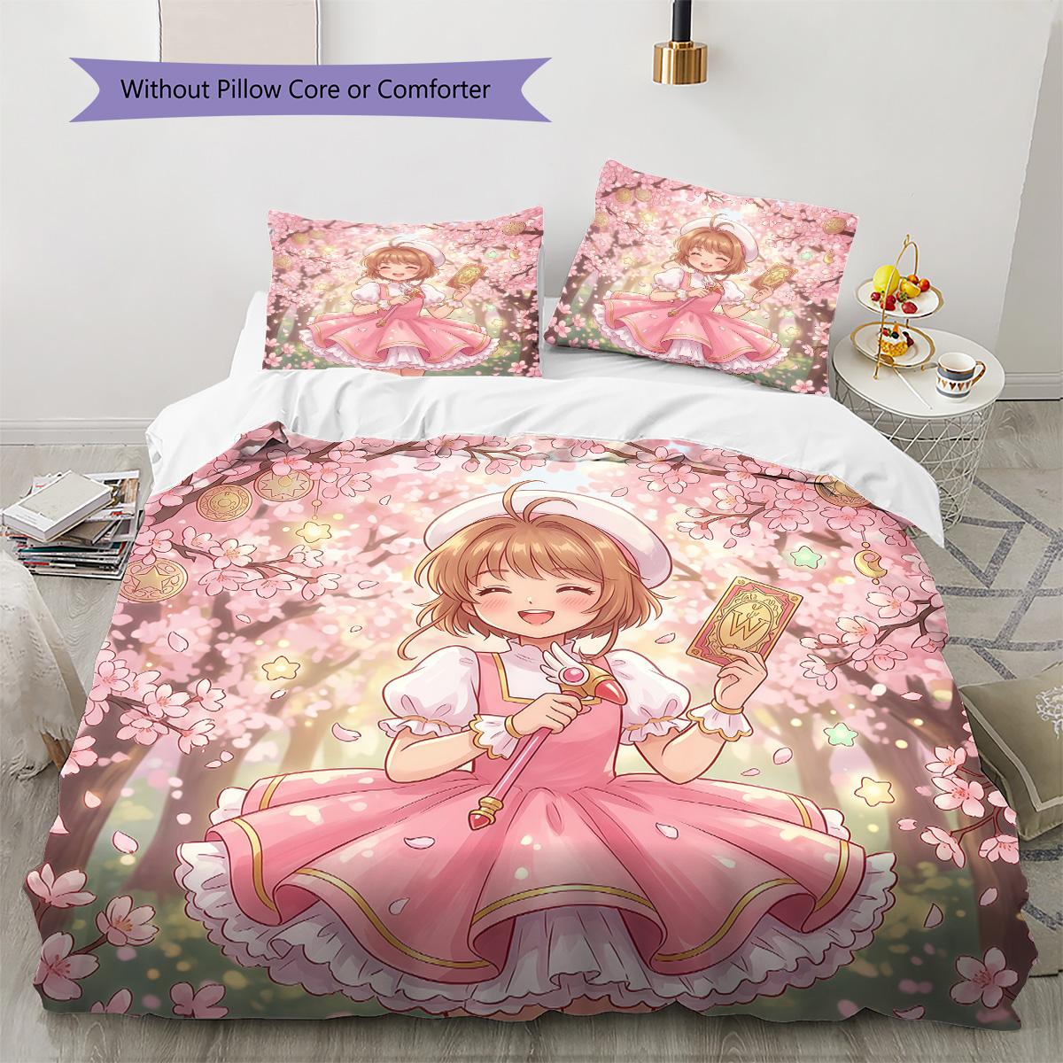 

Cardcaptor Sakura Sakura Collection Bedding Set, 1 Duvet Cover & 2 Pillowcases, Home Bedroom Decor, Great Gift for Fans 135x200cm