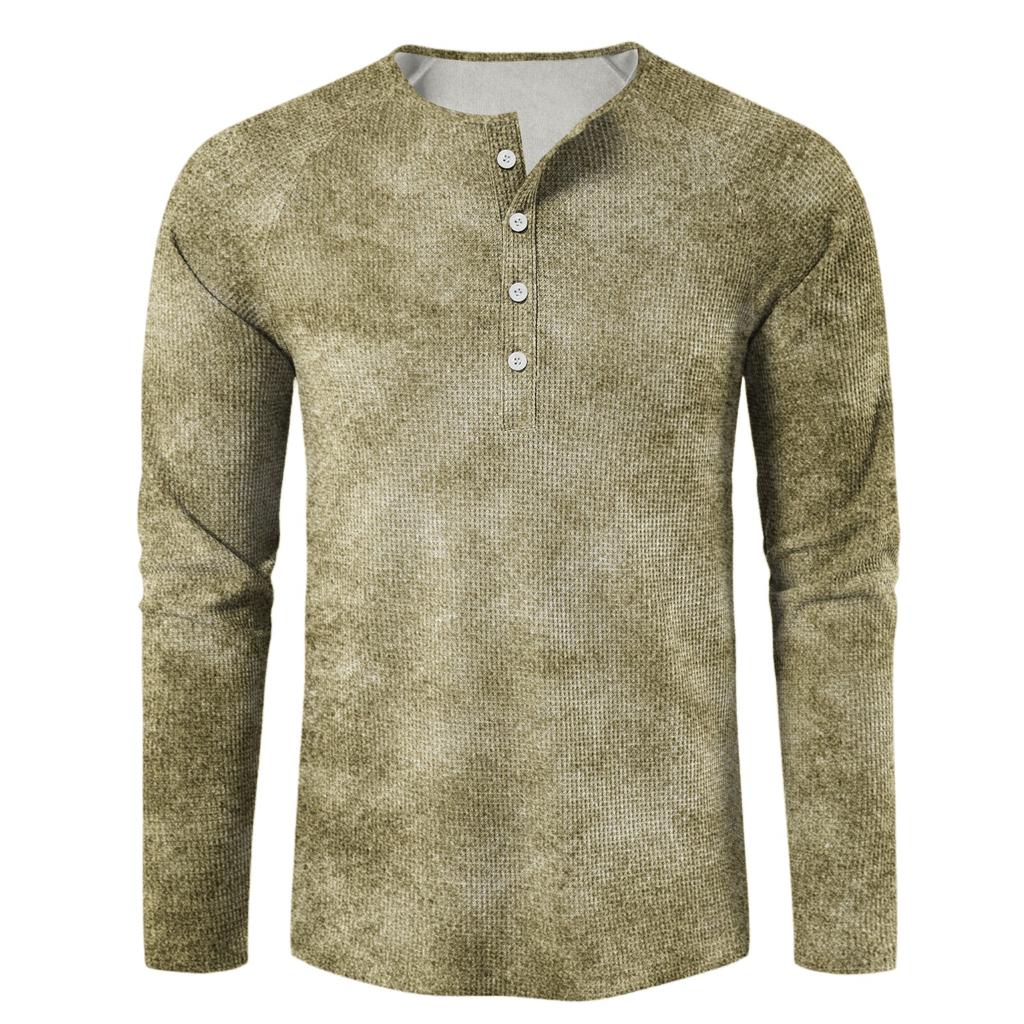 Pánský volný ležérní top s límečkem na knoflíčky a dlouhým rukávem