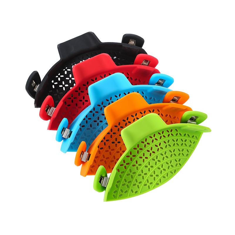 Silicone Kitchen Strainer Clip Pan Drain Rack Bowl Funnel Rice Pasta Vegetable Washing Colander Draining Excess Liquid Univers