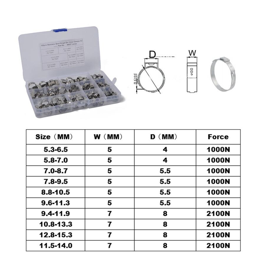 Universal 100PCS Hose Clamp and Tool Set Single Ear Clamp Hose Clamp Stainless Steel Clamp Pliers Ear Clamp Pincer