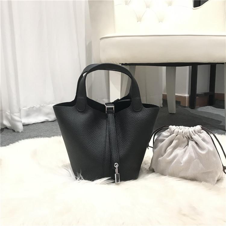Moda Sepet Çanta Kadın Çantası El Çantası Yeni Rahat Üst Katman İnek Derisi Kova Çanta