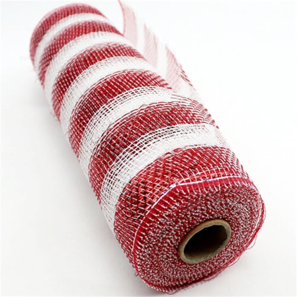 Rotes und weißes Zuckerstangen-Dekorationsnetz, 26 cm x 10 Yards, Kranz- und Baumstreifenband, Netzgarn