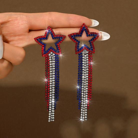 1 Paar Damen Quastenohrringe, Stern Ohrstecker Pave Hängeohrringe, Boho Wasserfall Perlenfransen Ohrringe, Amerikanische Flagge Ohrringe Schmuck Geschenk