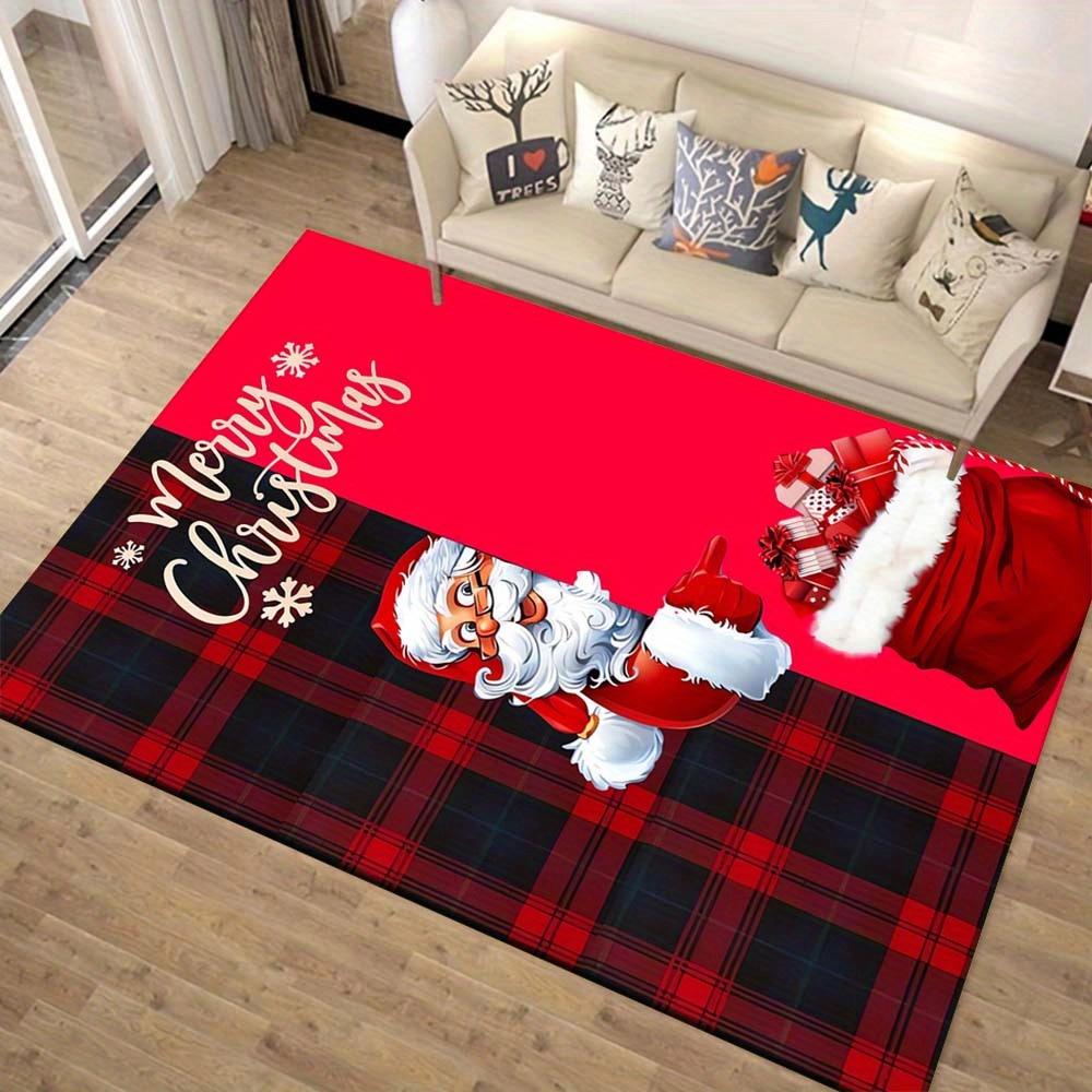 1 Stück Weihnachtsthema Teppich, Weihnachtsmann liefert heimlich Geschenke Druck, Nachttischteppich, Rutschfeste Waschküchenmatte, Maschinenwaschbar Wasserabsorbierend