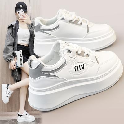 Nowe letnie i jesienne buty damskie na grubej podeszwie podwyższające wzrost, casualowe buty typu board, łączone sportowe buty skórzane, trend studencki
