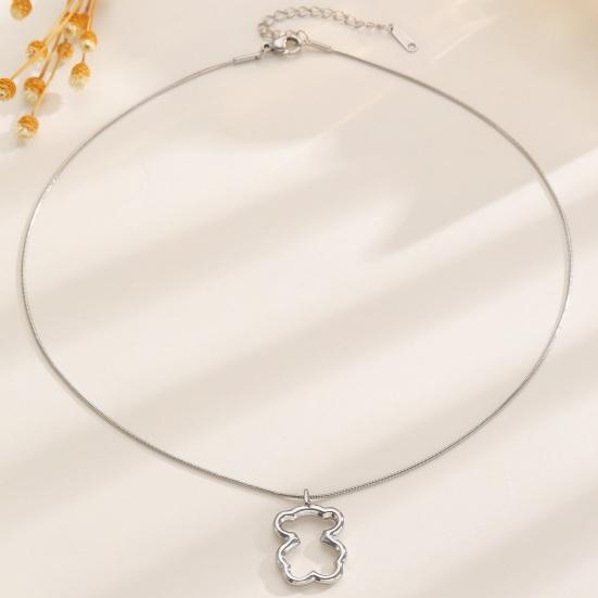Earrings 3D Hollow Bear Design Stainless Steel Ear Loop Fit Leverback Earrings Adjustable Length Choker Necklace Jewelry Gift
