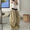 American Vintage Washed High Waist Wide Leg Loose Casual Cargo Pants For Women