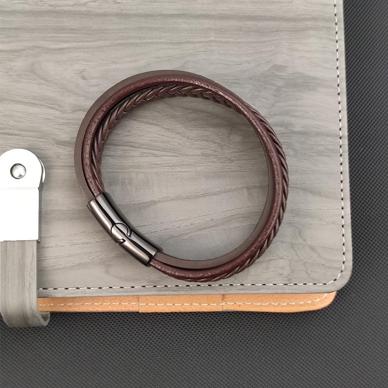 Charm Men Bracelet Genuine Multilayer Woven Leather Bangle Retro Cuff Bracelet Classic Hooks Wristband Men Women Jewelry Gifts