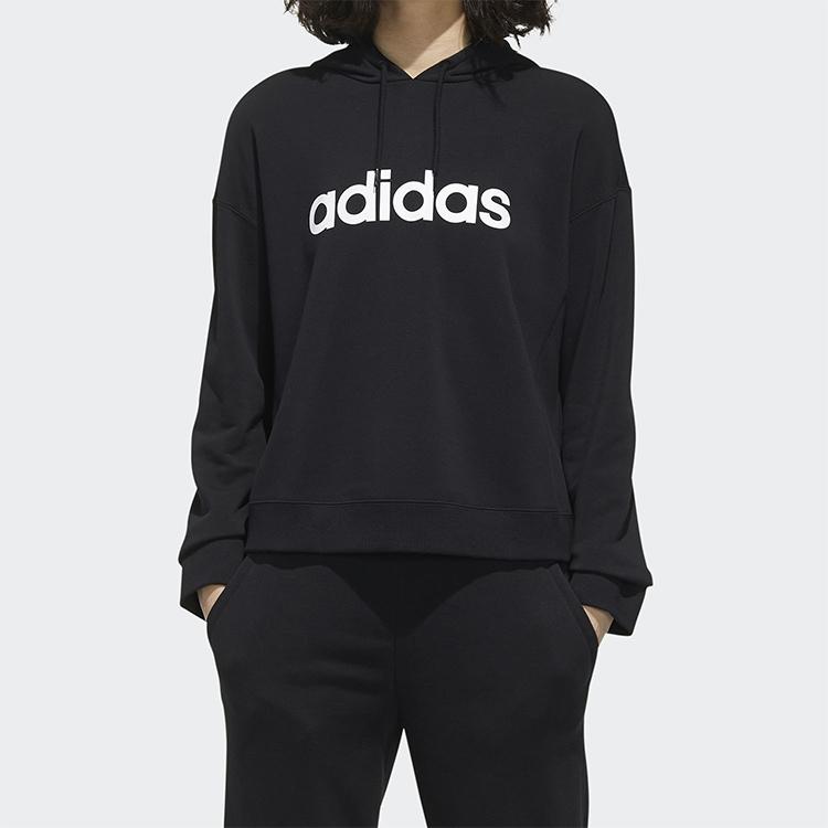 Adidas Neo Faves Hd Logo Print Hoodie Women Tops Black GD9893